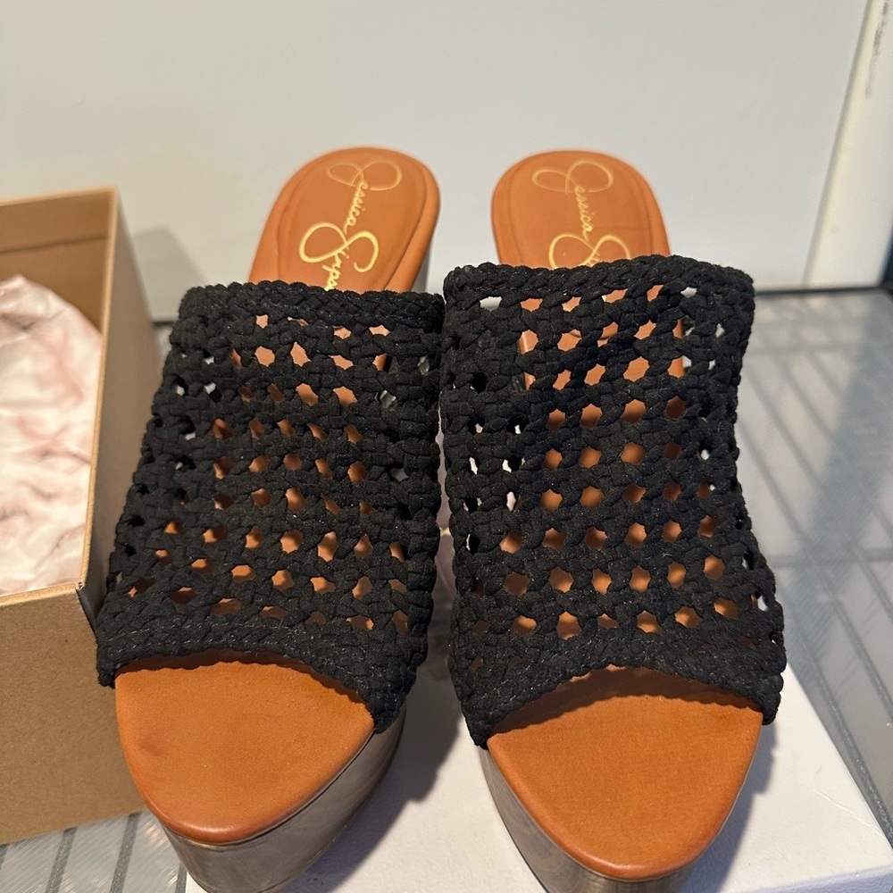 Jessica Simpson Black Woven Mules